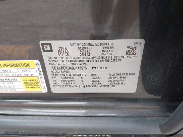 Aukcja sprzedaży 2013 Buick Enclave Leather, vin: 5GAKRCKD4DJ112575, numer aukcji: 45843850