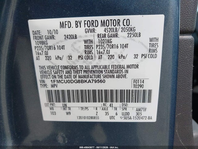 2011 Ford Escape Xlt მანქანა იყიდება აუქციონზე, vin: 1FMCU0DG8BKA79560, აუქციონის ნომერი: 45843877