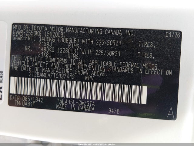 45843892 :رقم المزاد ، 2T2BAMCA7TC137413 vin ، 2026 Lexus Rx 350 Premium+ مزاد بيع