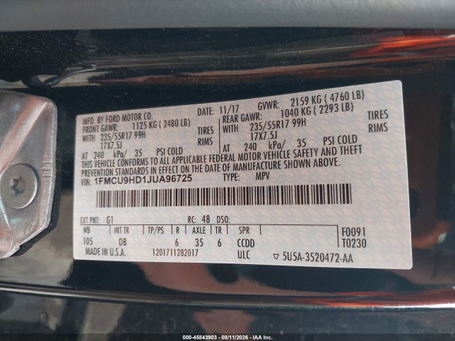 Aukcja sprzedaży 2018 Ford Escape Sel, vin: 1FMCU9HD1JUA96725, numer aukcji: 45843903