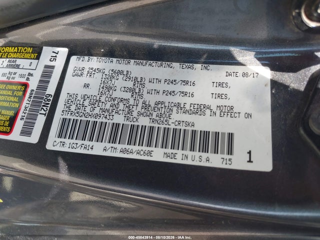 Toyota Tacoma Sr 2017 5TFRX5GN2HX097433 Image 9