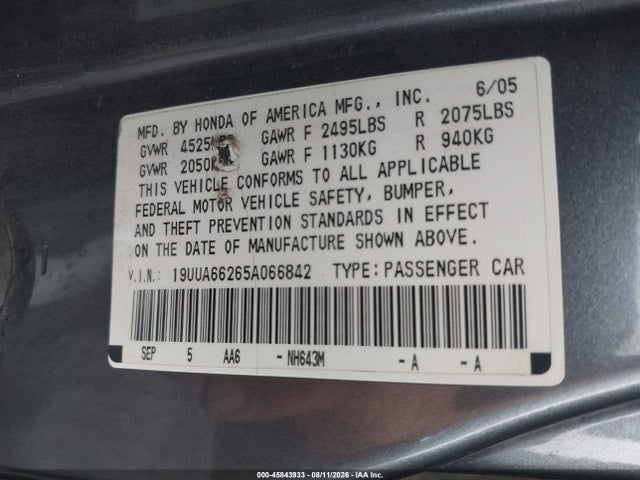 Продаж на аукціоні авто 2005 Acura Tl, vin: 19UUA66265A066842, номер лоту: 45843933