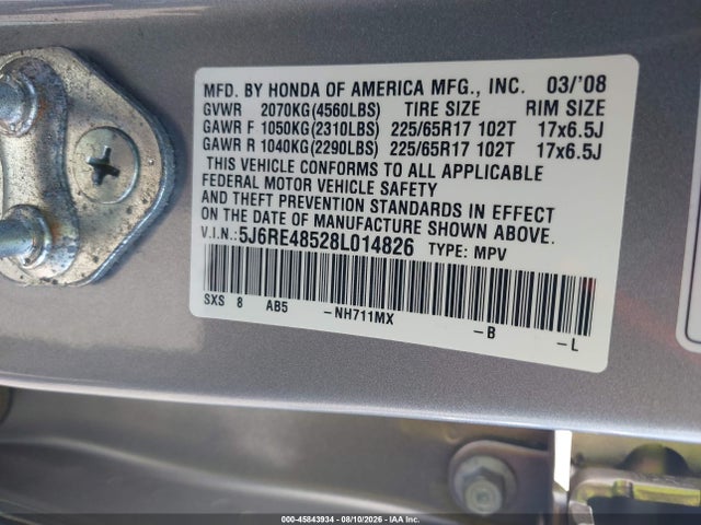 Aukcja sprzedaży 2008 Honda Cr-v Ex, vin: 5J6RE48528L014826, numer aukcji: 45843934