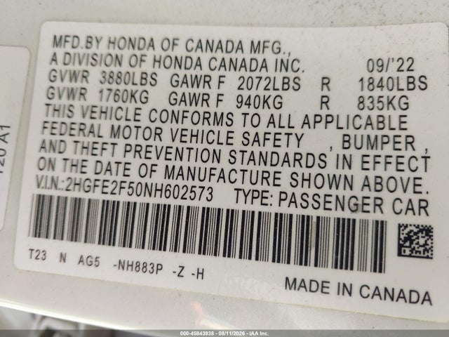 Honda Civic Sport 2022 2HGFE2F50NH602573 Image 9