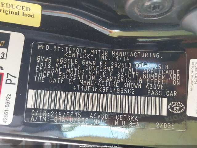 Aukcja sprzedaży 2015 Toyota Camry Se, vin: 4T1BF1FK9FU499562, numer aukcji: 45843941