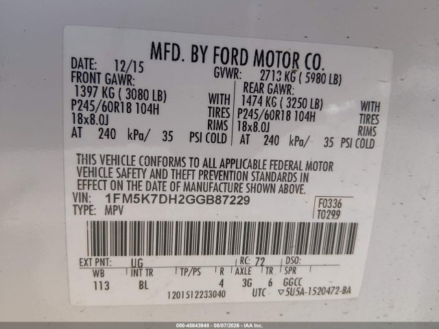 Ford EXPLORER XLT 2016 1FM5K7DH2GGB87229 Image 9