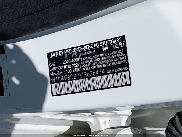 45843964 :رقم المزاد ، W1KWF8DB3MR626474 vin ، 2021 Mercedes-benz C 300 Sedan مزاد بيع