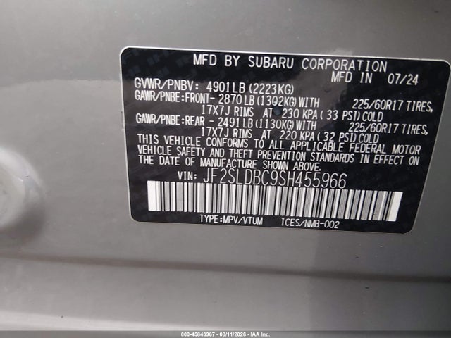 Aukcja sprzedaży 2025 Subaru Forester Premium, vin: JF2SLDBC9SH455966, numer aukcji: 45843967