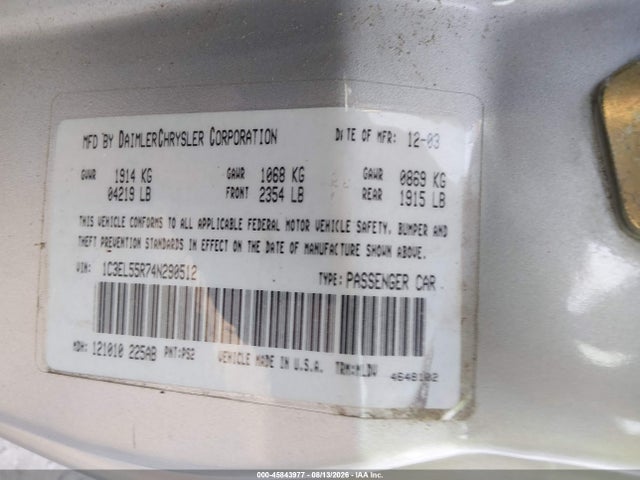 45843977 :رقم المزاد ، 1C3EL55R74N290512 vin ، 2004 Chrysler Sebring Lxi مزاد بيع