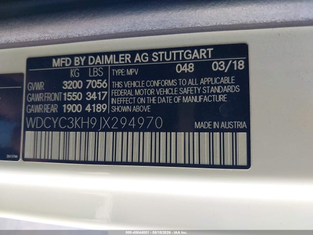 Aukcja sprzedaży 2018 Mercedes-benz G 550 4matic, vin: WDCYC3KH9JX294970, numer aukcji: 45844001