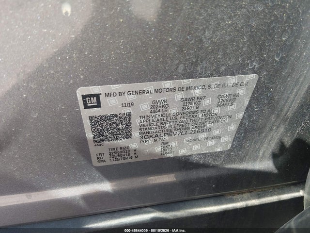 45844009 :رقم المزاد ، 3GKALPEV7LL216819 vin ، 2020 Gmc Terrain Fwd Slt مزاد بيع