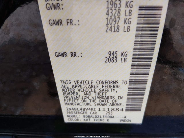 Nissan Altima 2.5 S 2019 1N4BL4BV4KC111884 Image 9