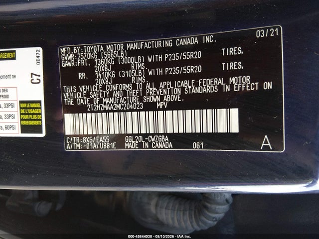 Aukcja sprzedaży 2021 Lexus Rx 350, vin: 2T2HZMAA2MC204023, numer aukcji: 45844038