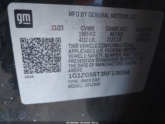 Aukcja sprzedaży 2024 Chevrolet Malibu Fwd Rs, vin: 1G1ZG5ST3RF138268, numer aukcji: 45844064
