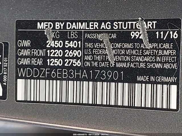 45844078 :رقم المزاد ، WDDZF6EB3HA173901 vin ، 2017 Mercedes-benz Amg E 43 4matic مزاد بيع