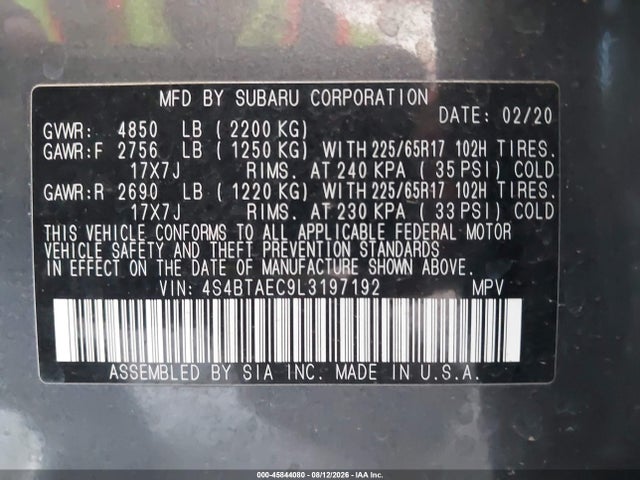 Subaru Outback Premium 2020 4S4BTAEC9L3197192 Image 9