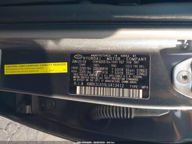 2020 Hyundai Kona Limited მანქანა იყიდება აუქციონზე, vin: KM8K3CA59LU413412, აუქციონის ნომერი: 45844099