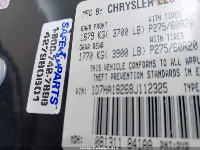 Aukcja sprzedaży 2008 Dodge Ram 1500 Slt, vin: 1D7HA18268J112325, numer aukcji: 45844134