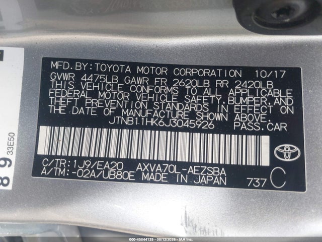 Aukcja sprzedaży 2018 Toyota Camry Se, vin: JTNB11HK6J3045926, numer aukcji: 45844139