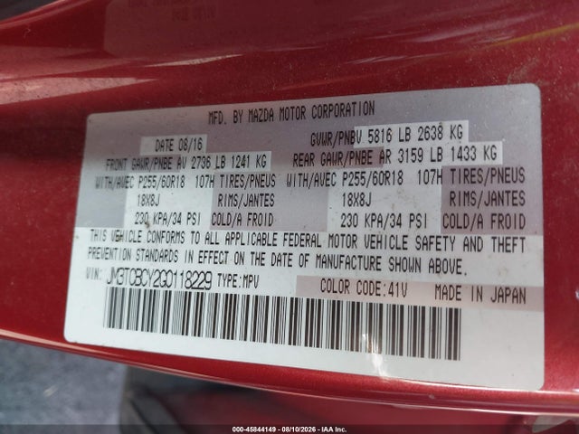 Mazda Cx-9 Touring 2016 JM3TCBCY2G0118229 Image 9