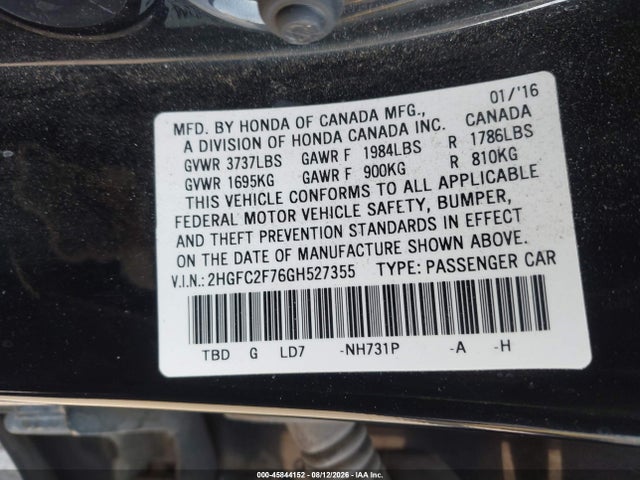 2HGFC2F76GH527355 Honda CIVIC EX
