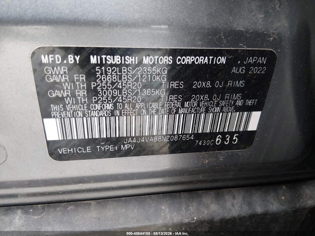 Продажа на аукционе авто 2022 Mitsubishi Outlander Sel 2.5 S-awc/sel Launch Edition S-awc/sel Special Edition S-awc, vin: JA4J4VA88NZ087654, номер лота: 45844158