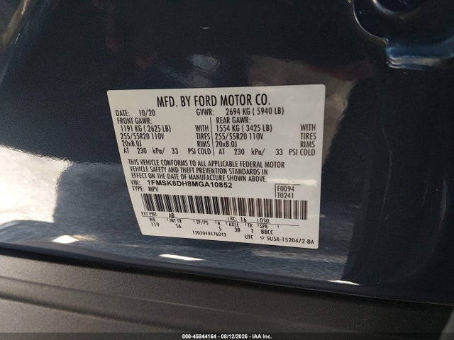 Aukcja sprzedaży 2021 Ford Explorer Xlt, vin: 1FMSK8DH8MGA10852, numer aukcji: 45844164