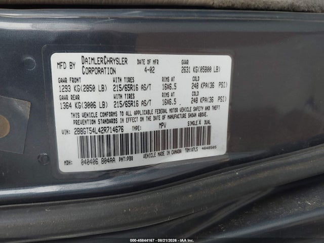 Продаж на аукціоні авто 2002 Dodge Grand Caravan Es, vin: 2B8GT54L42R714676, номер лоту: 45844167