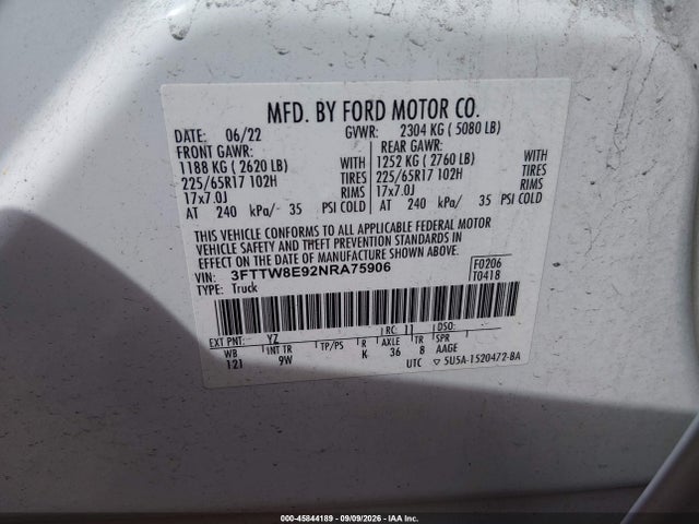 Продажа на аукционе авто 2022 Ford Maverick Xl, vin: 3FTTW8E92NRA75906, номер лота: 45844189