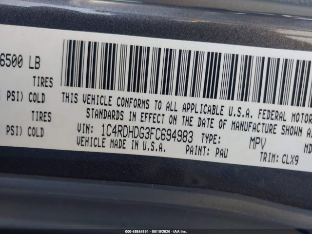 Aukcja sprzedaży 2015 Dodge Durango Limited, vin: 1C4RDHDG3FC694983, numer aukcji: 45844191
