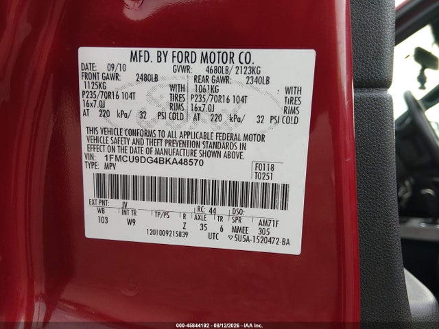 Продажа на аукционе авто 2011 Ford Escape Xlt, vin: 1FMCU9DG4BKA48570, номер лота: 45844192