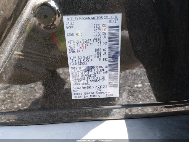 2017 Nissan Rogue S მანქანა იყიდება აუქციონზე, vin: 5N1AT2MV9HC777022, აუქციონის ნომერი: 45844199