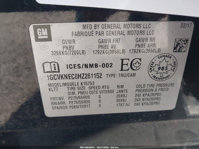 Продаж на аукціоні авто 2017 Chevrolet Silverado 1500 Work Truck, vin: 1GCVKNEC0HZ261152, номер лоту: 45844201