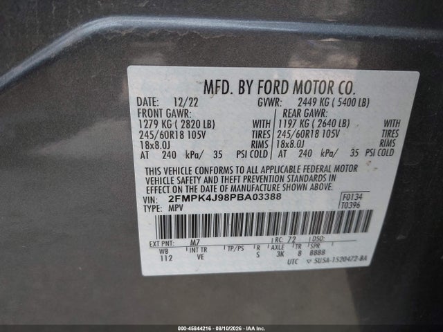 Продажа на аукционе авто 2023 Ford Edge Sel, vin: 2FMPK4J98PBA03388, номер лота: 45844216