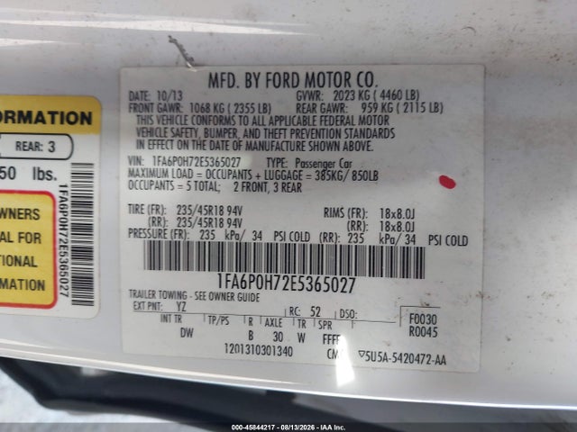 Продаж на аукціоні авто 2014 Ford Fusion Se, vin: 1FA6P0H72E5365027, номер лоту: 45844217