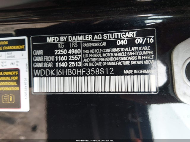 2017 Mercedes-benz E 400 4matic მანქანა იყიდება აუქციონზე, vin: WDDKJ6HB0HF358812, აუქციონის ნომერი: 45844222