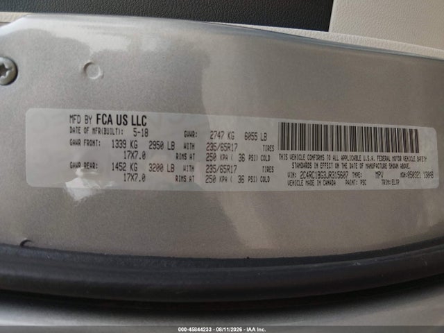 45844233 :رقم المزاد ، 2C4RC1BG3JR315607 vin ، 2018 Chrysler Pacifica Touring L مزاد بيع