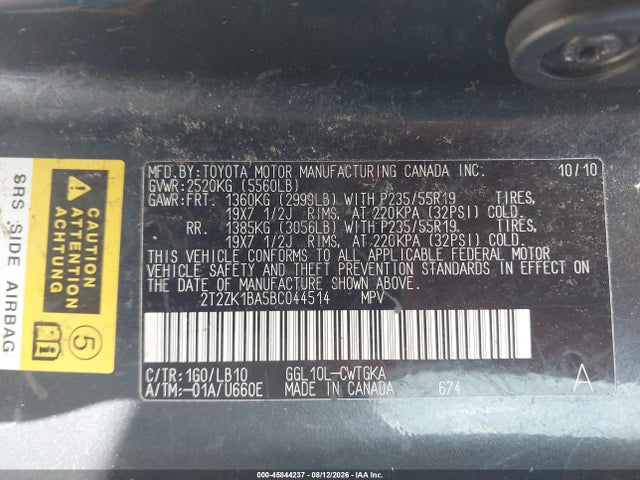 Aukcja sprzedaży 2011 Lexus Rx 350, vin: 2T2ZK1BA5BC044514, numer aukcji: 45844237