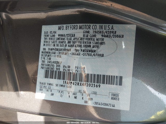 Aukcja sprzedaży 2004 Ford Mustang Mach 1, vin: 1FAFP42RX4F202569, numer aukcji: 45844243