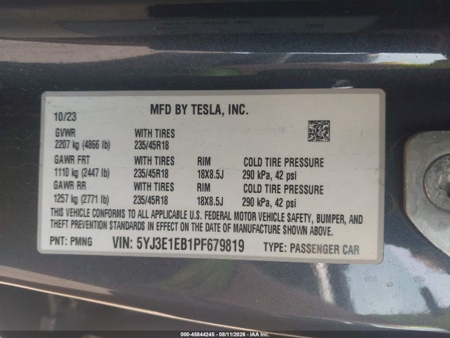 Продаж на аукціоні авто 2023 Tesla Model 3 Long Range Dual Motor All-wheel Drive, vin: 5YJ3E1EB1PF679819, номер лоту: 45844245