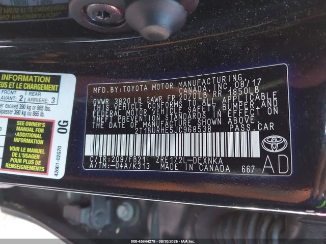 Toyota COROLLA LE 2018 2T1BURHE5JC968538 Image 9