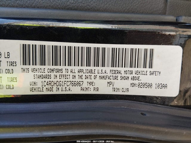 Aukcja sprzedaży 2015 Dodge Durango Limited, vin: 1C4RDHDG1FC766067, numer aukcji: 45844281