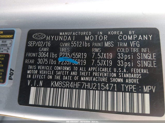 Hyundai Santa Fe Limited Ultimate 2017 KM8SR4HF7HU215471 Image 9