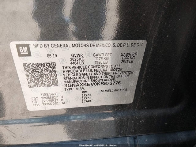 Chevrolet EQUINOX LT 2019 3GNAXKEV0KS673776 Image 9