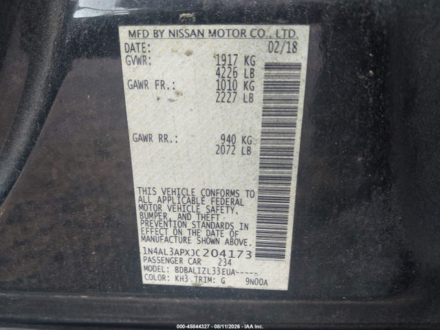 Aukcja sprzedaży 2018 Nissan Altima 2.5 Sv, vin: 1N4AL3APXJC204173, numer aukcji: 45844327