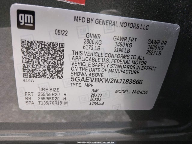 2022 Buick Enclave Awd Premium მანქანა იყიდება აუქციონზე, vin: 5GAEVBKW2NJ183666, აუქციონის ნომერი: 45844328