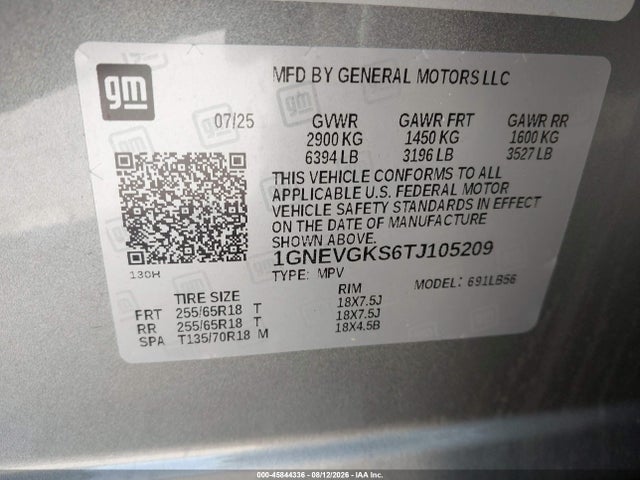 2026 Chevrolet Traverse Awd Lt მანქანა იყიდება აუქციონზე, vin: 1GNEVGKS6TJ105209, აუქციონის ნომერი: 45844336