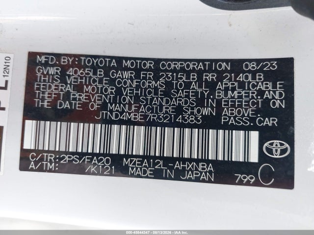 Продажа на аукционе авто 2024 Toyota Corolla Se, vin: JTND4MBE7R3214383, номер лота: 45844347