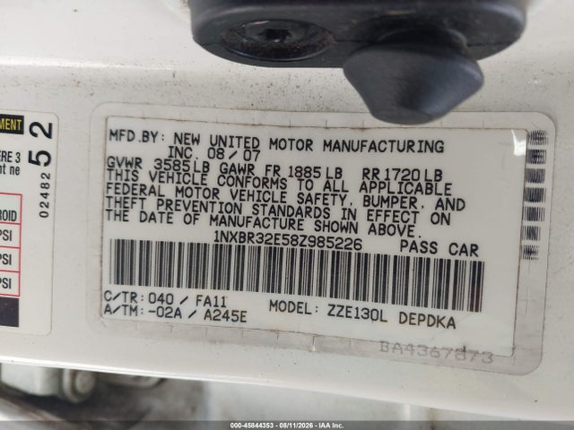 Продажа на аукционе авто 2008 Toyota Corolla Ce, vin: 1NXBR32E58Z985226, номер лота: 45844353