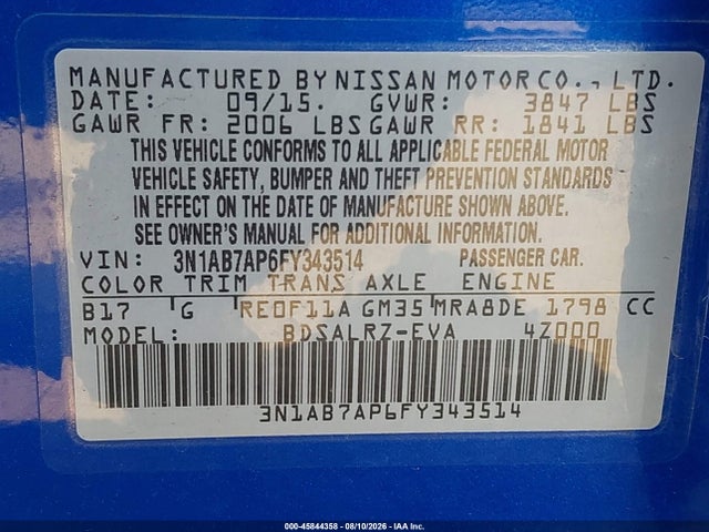 Nissan SENTRA SR 2015 3N1AB7AP6FY343514 Image 9